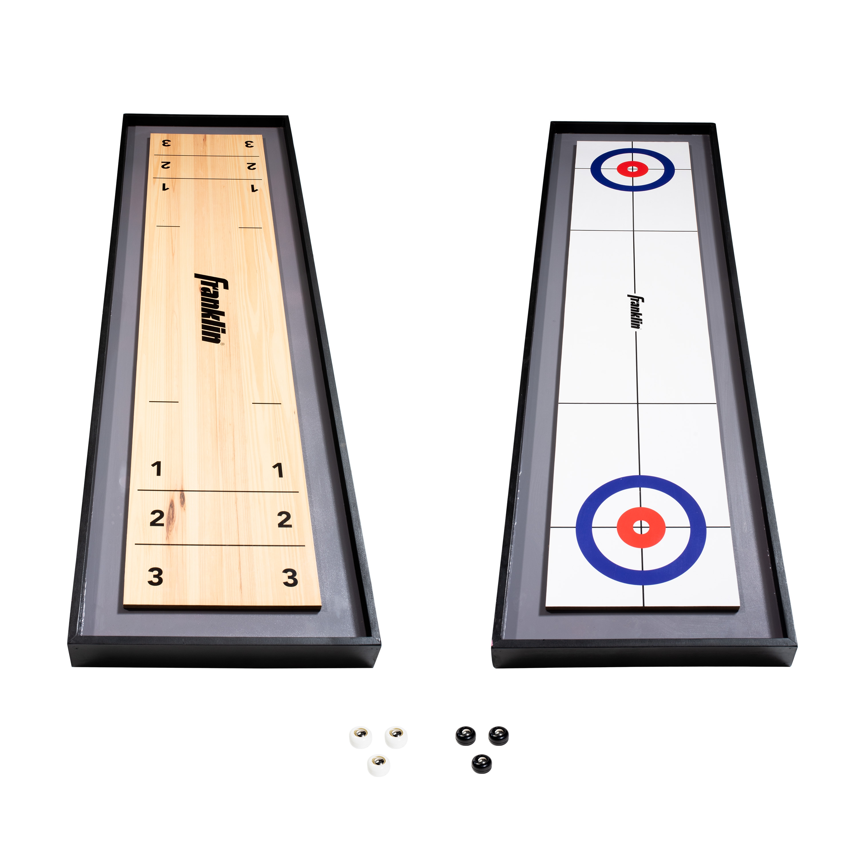 Yard Games Curling and Shuffleboard 2 in 1 Table Top Game with 8 Rolling Discs