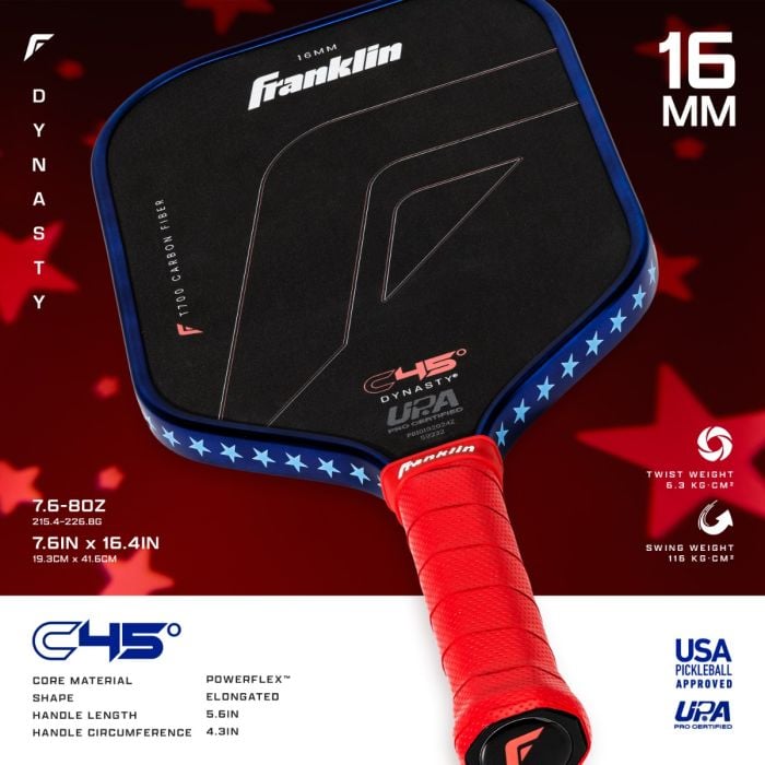C45º Red White & Blue Paddle - 16mm - Dynasty | Franklin Sports