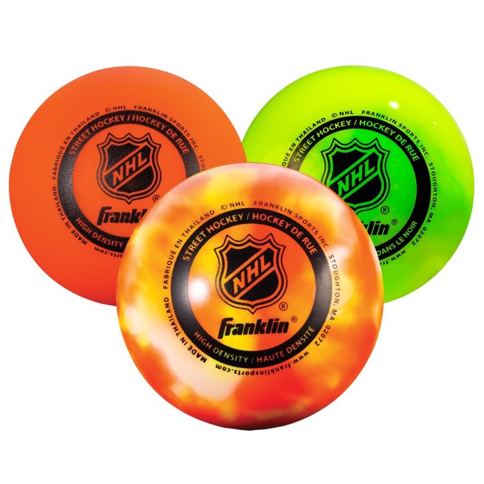 Franklin NHL® Street Hockey Balls -3 Pack Combo - High Density Ball -  Extreme Color High Density Ball - Glow In The Dark Ball - Official Sizes