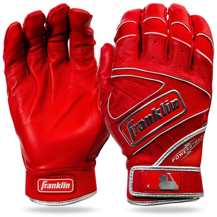 Franklin Powerstrap Chrome Adult Batting Gloves Red Small