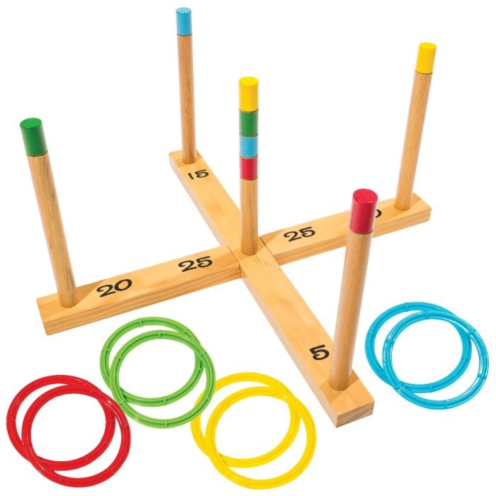 Sportime Soff-Ring Toss Game with Post, Assorted Colors, Set of 6 Rings