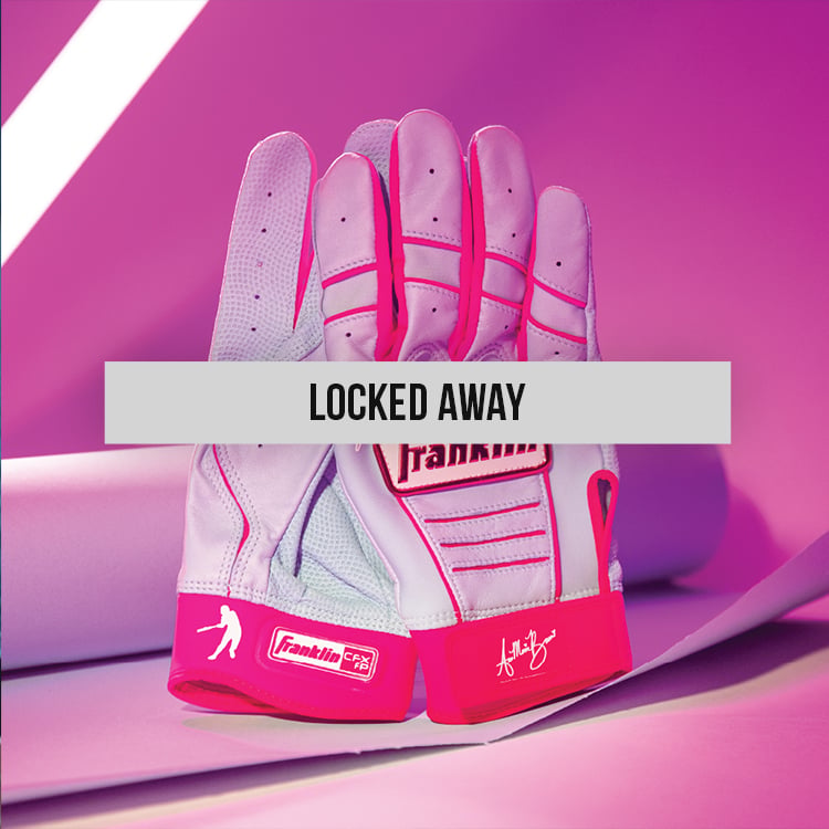 Franklin Michael Harris II limited edition batting gloves in Cold Cash colorway with a "Locked Away" banner across the center