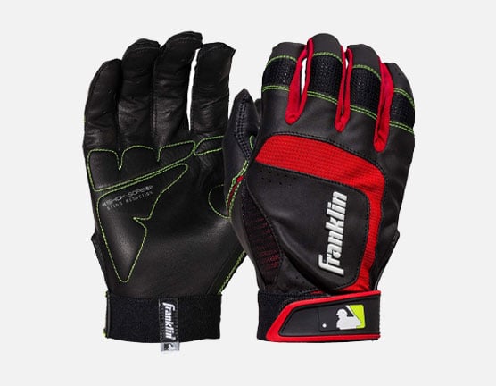 black batting gloves with red trim