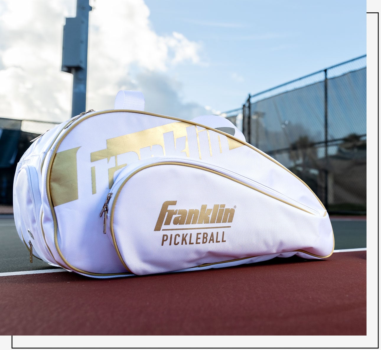 white and gold pickleball bag